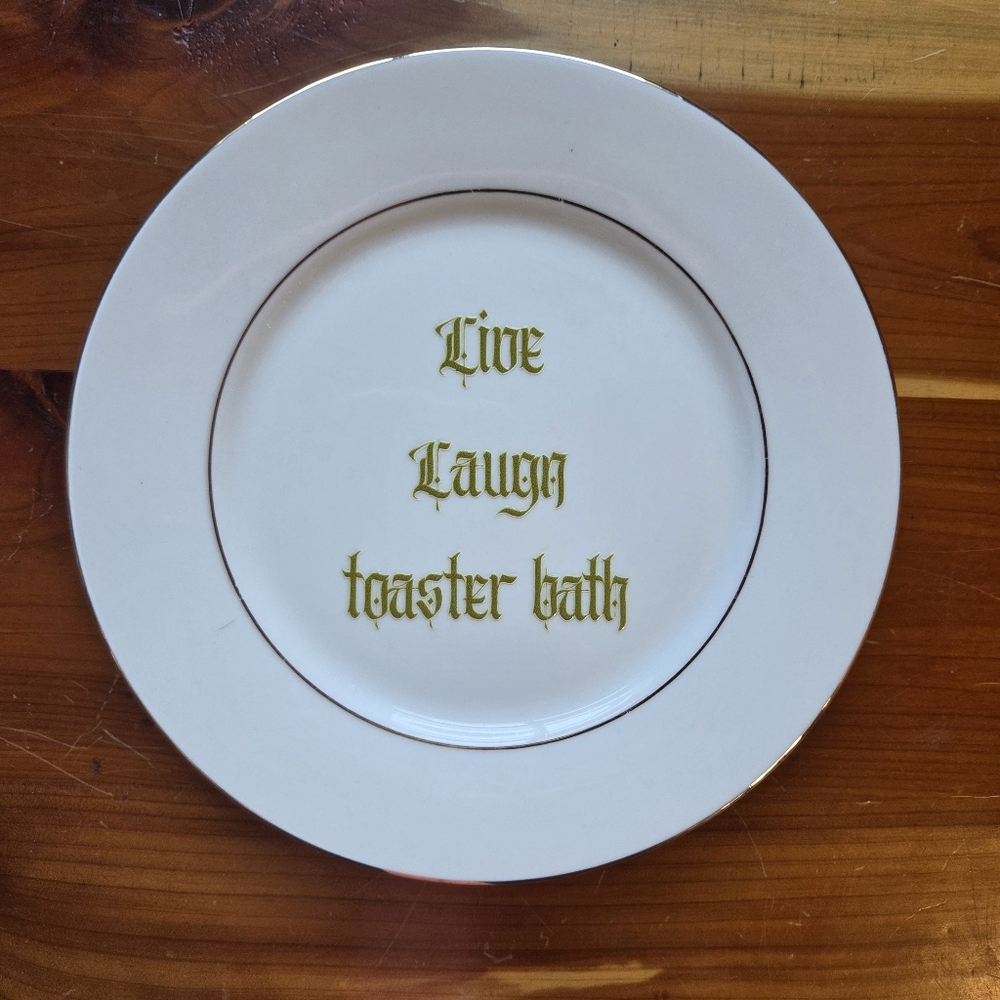 Sango White Plate W Gold rim with Funny Text Gift